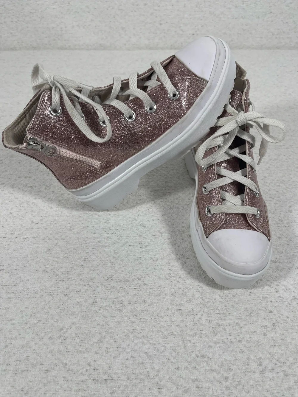 Converse All Star, Platform High, Glitter Sneakers Rose Pink, Size 1. SKU#0469